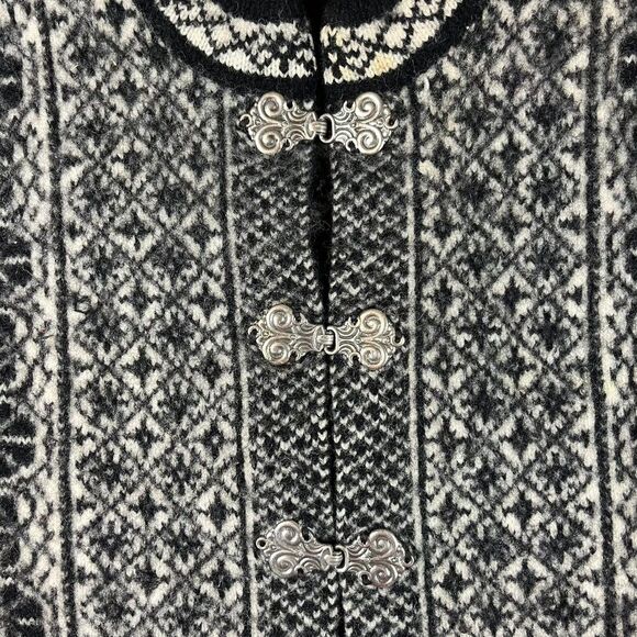 Kaare Gjose Made In Norway Pure New Wool Black White Cardigan Sweater S *Read - Picture 2 of 10
